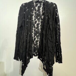 Forever Womans Black Lace Cover Up, Long Sleeves, Asymetrical Hemline, Size 2X